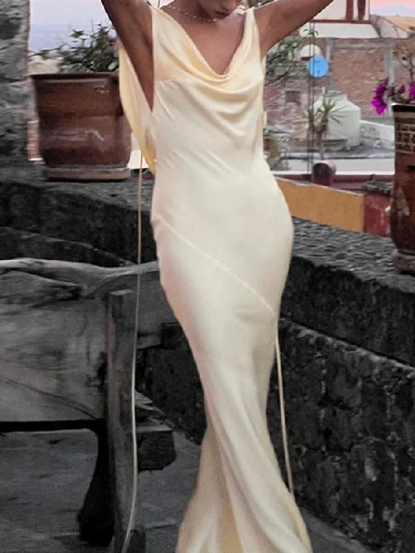 Flash Deals Satin Backless Tie Up Maxi Dress