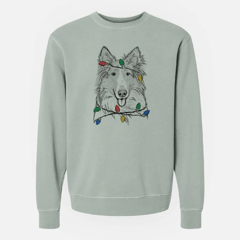 Christmas Lights Conrad the Rough Collie - Unisex Pigment Dyed Crew Sweatshirt