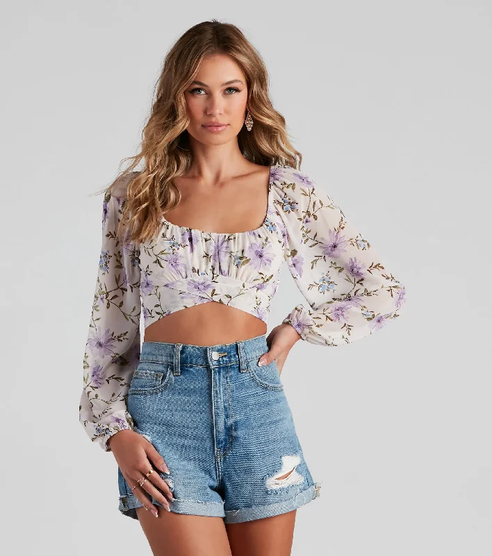 Act Fast Floral Spree Chiffon Tie-Back Top
