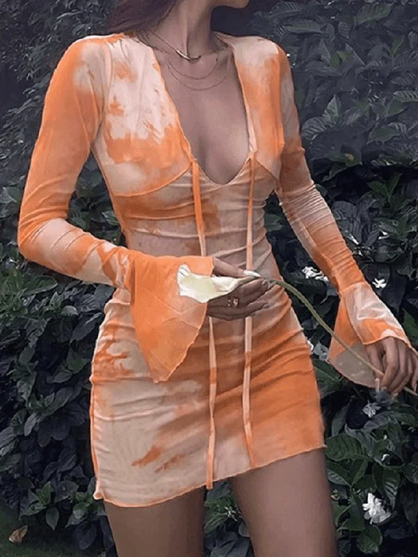 Great Deals Abstract-Print Flared-Sleeve Tie Dress