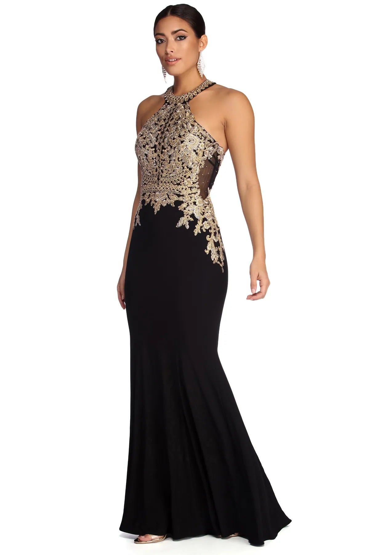 Final Markdown Dina Formal Metallic Open Back Dress