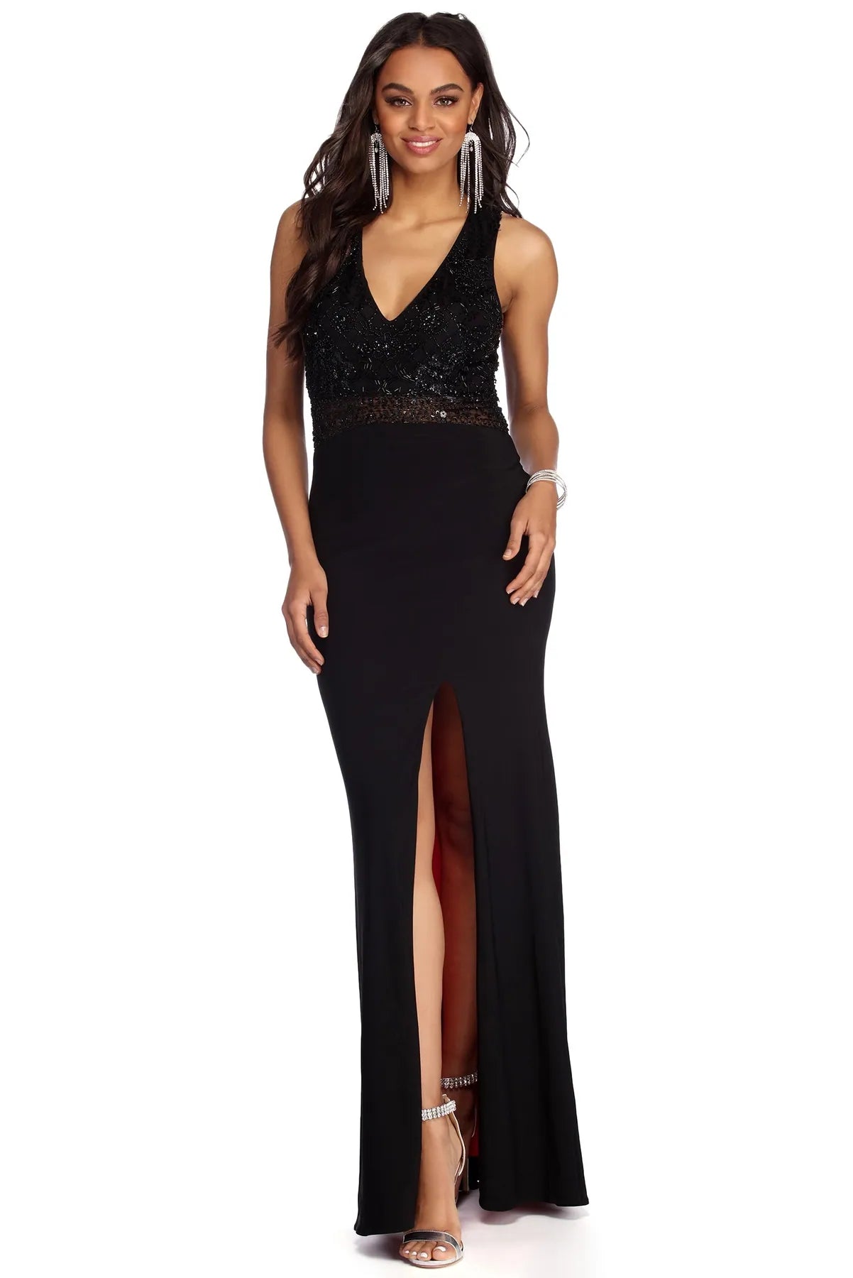 Massive Deals Iya Beaded High Slit Dress