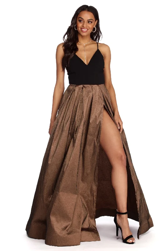 Early Access Elaina Formal High Slit Taffeta Dress