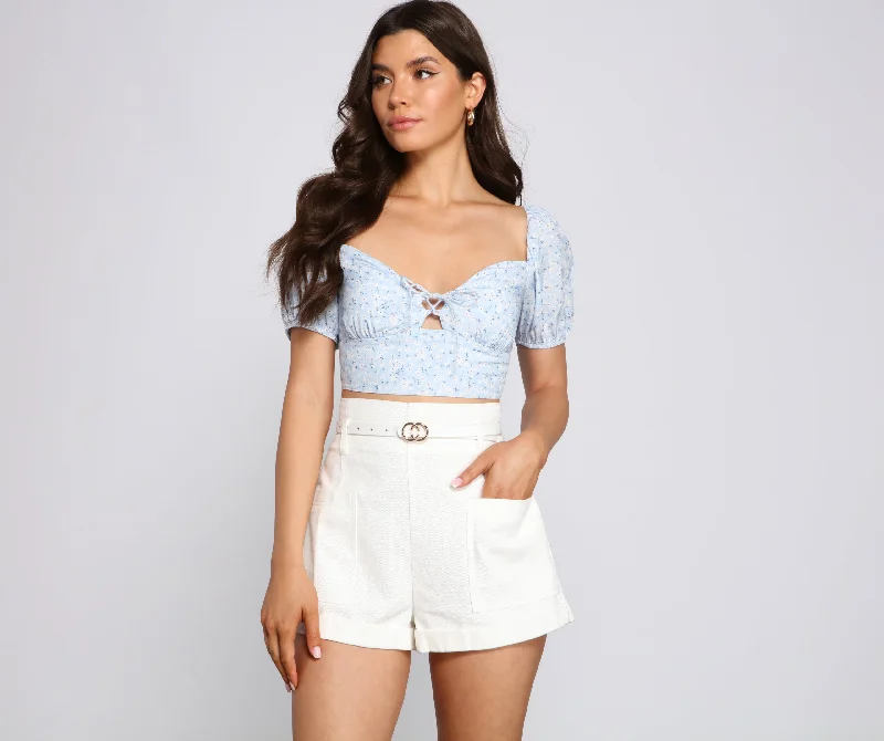 The Best Prices Pretty Chic Puff Sleeve Crop Top