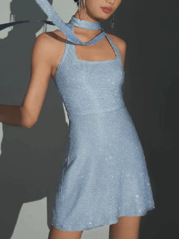 Limited Time Discount Metallic Halter Bodycon Mini Dress