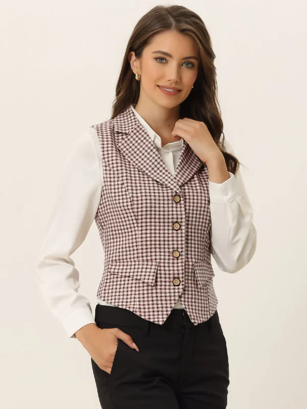Deal Explosion Plaid Waistcoat Notched Lapel Collar Single Breasted Vintage Vest