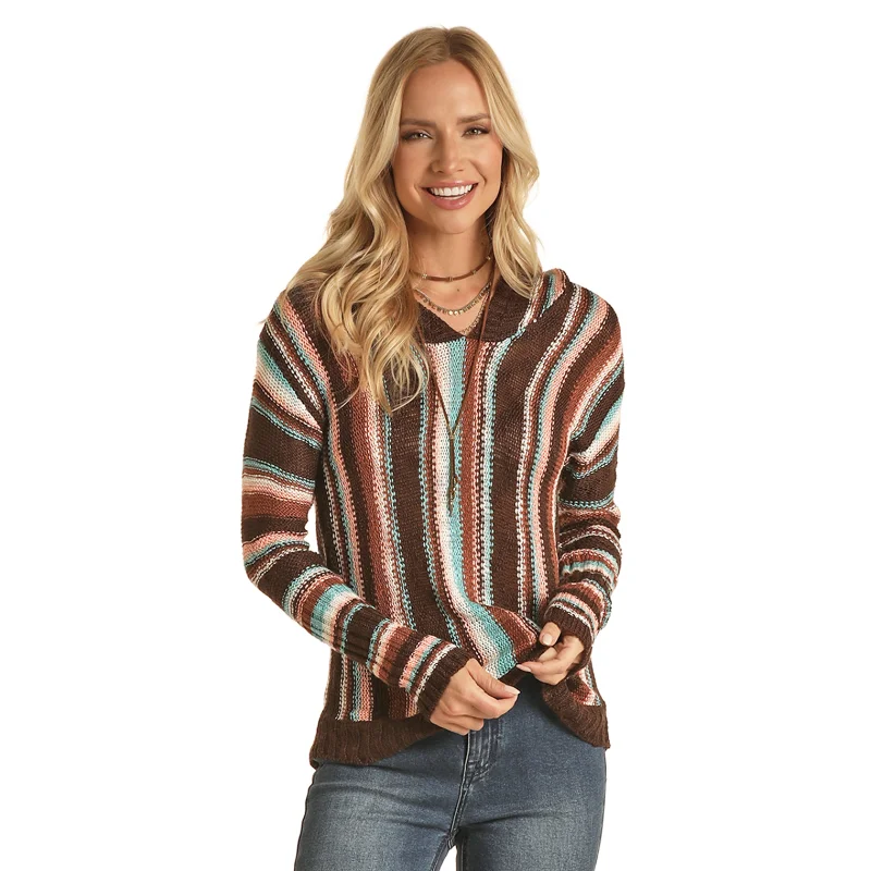Early Access Panhandle® Ladies Boho Stripe Knit Rust Hoodie RRWT94R04P-90