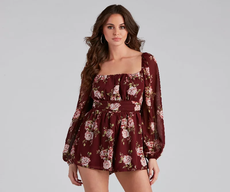Weekend Flash Sale Fresh Florals Chiffon Tie-Back Romper