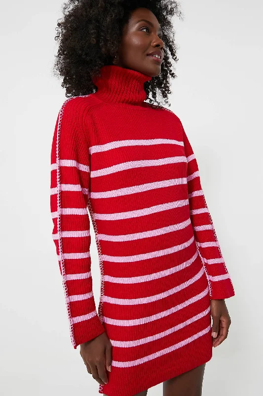 Discount Extravaganza Red & Pink Striped Emsley Mini Sweater Dress