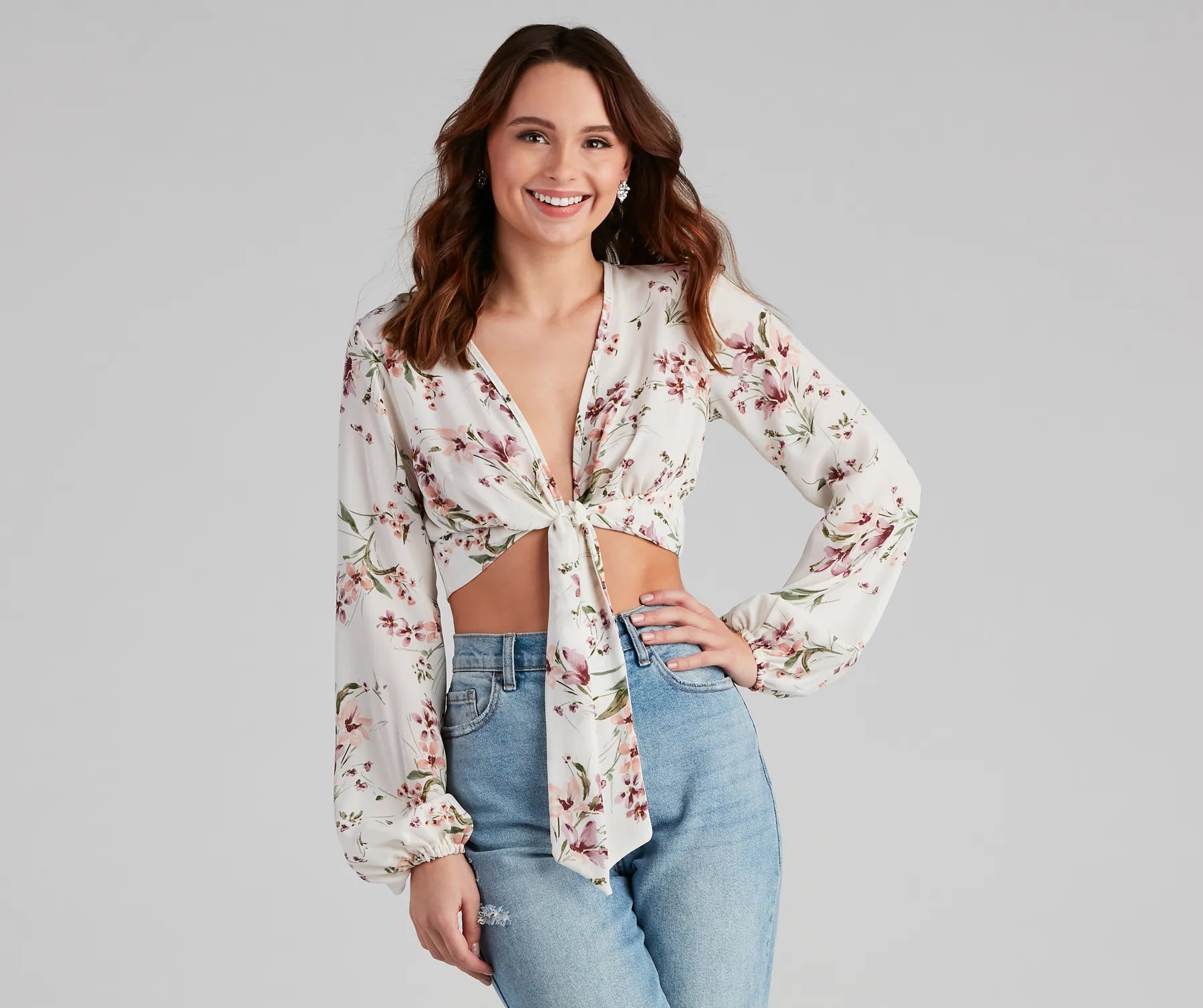 Final Markdown Bloom Mood Floral Tie-Front Top