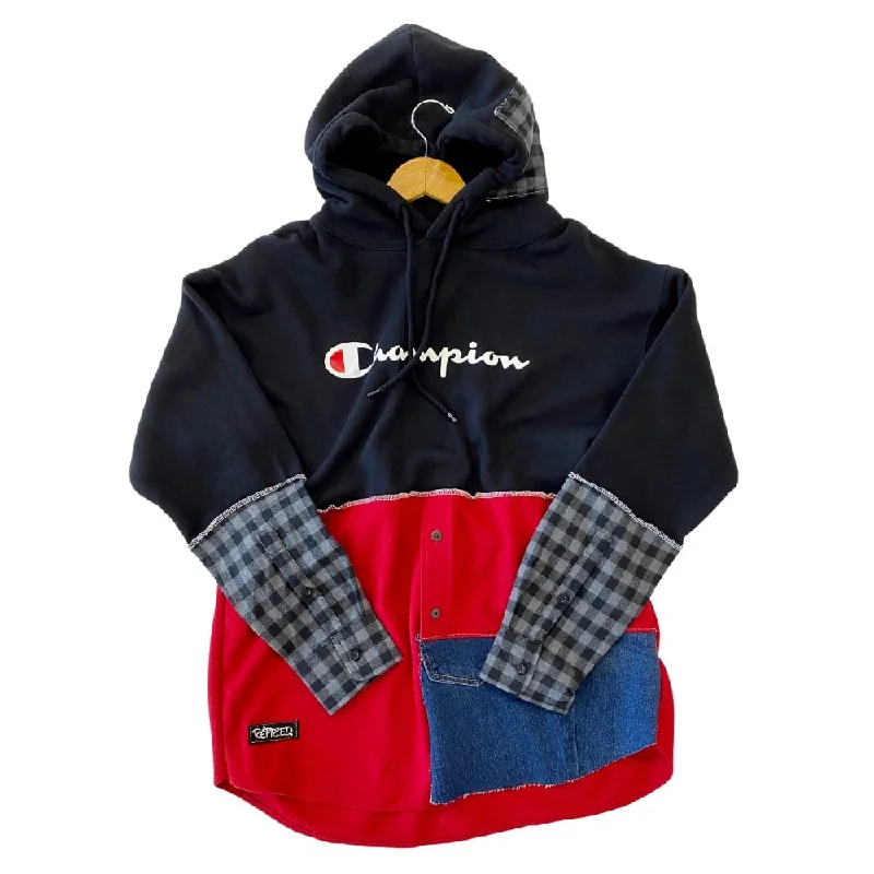 Champion Unisex Black and Red Hooded Sweatshirt