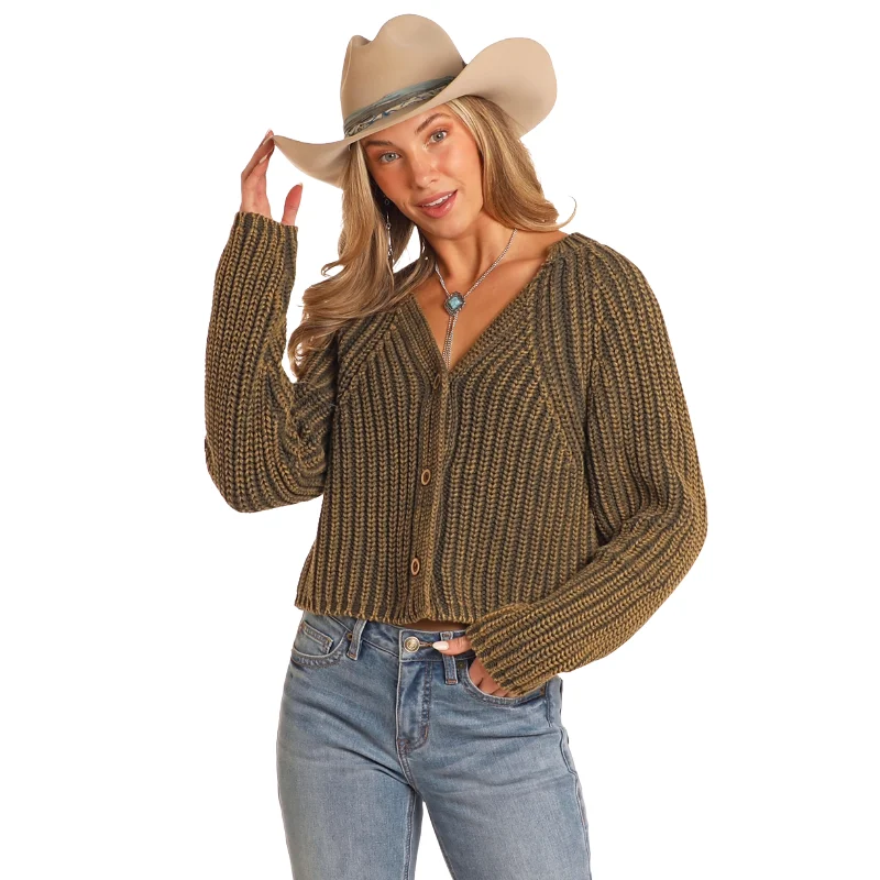 The Best Prices Panhandle Ladies Chunky Knit Forest Green Cardigan BW95T05283