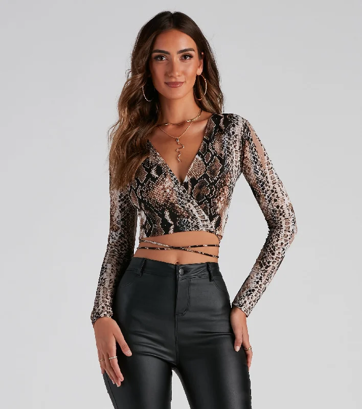 Bonus Savings Tie New Things Snake Wrap Top