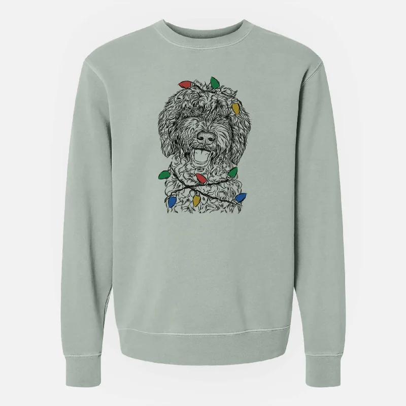 Online Only Christmas Lights Jack the Chocolate Labradoodle - Unisex Pigment Dyed Crew Sweatshirt