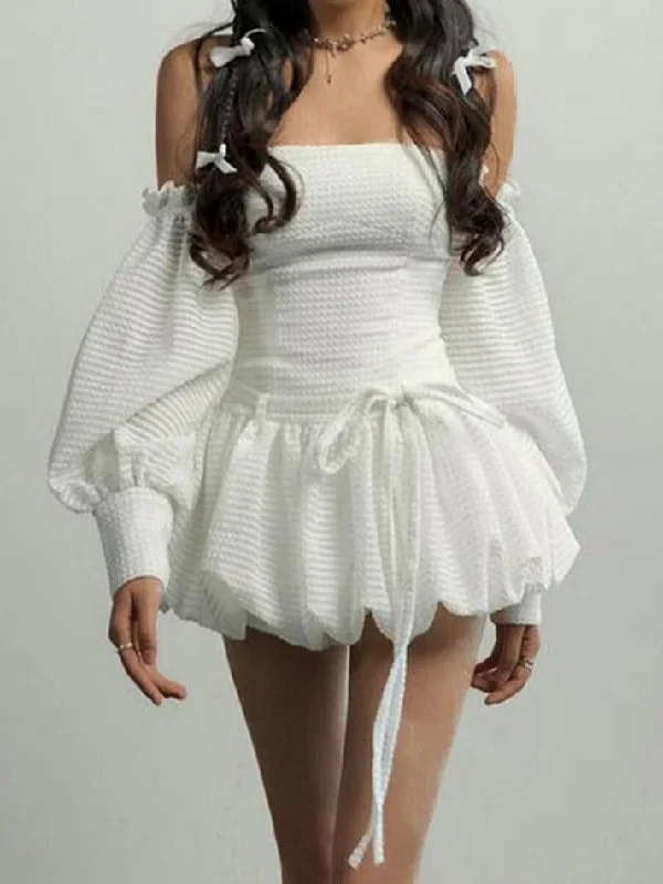 Overstock Textured Bandeau Lace Up Mini Dress