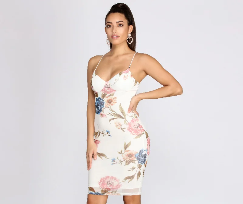 Low Prices Floral Fashionista Mesh Midi Dress