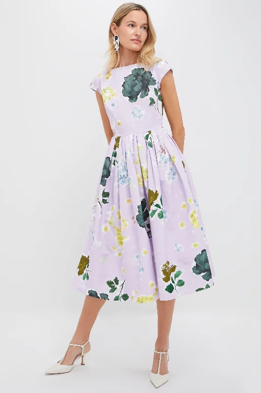 Anniversary Sale Margot Floral Lilac Boat Neck Full Skirt Midi Dress