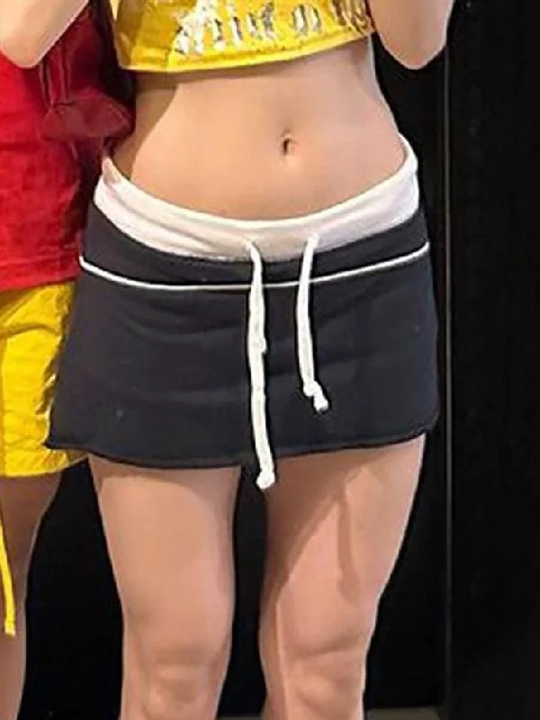 Special Promotion Sports Style Contrasting Color Stitching Mini Skirts