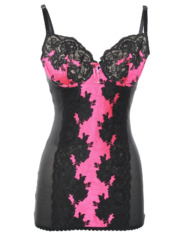 Price Buster Black & Pink Lace Boned Bodice. - XS