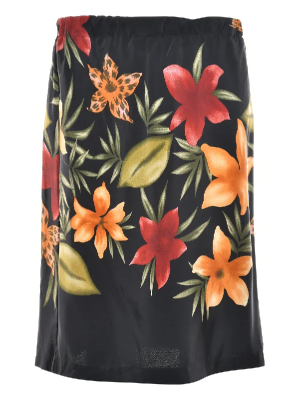 Price Cut Floral Print Midi Skirt - M