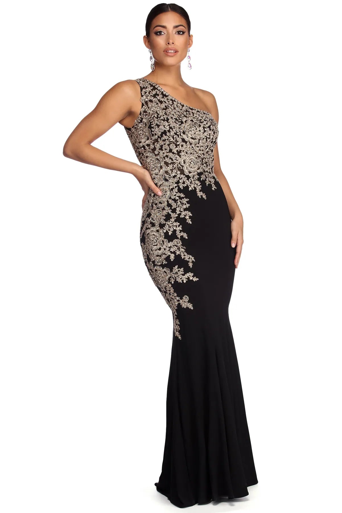 Massive Deals Mila Metallic One Shoulder Dress