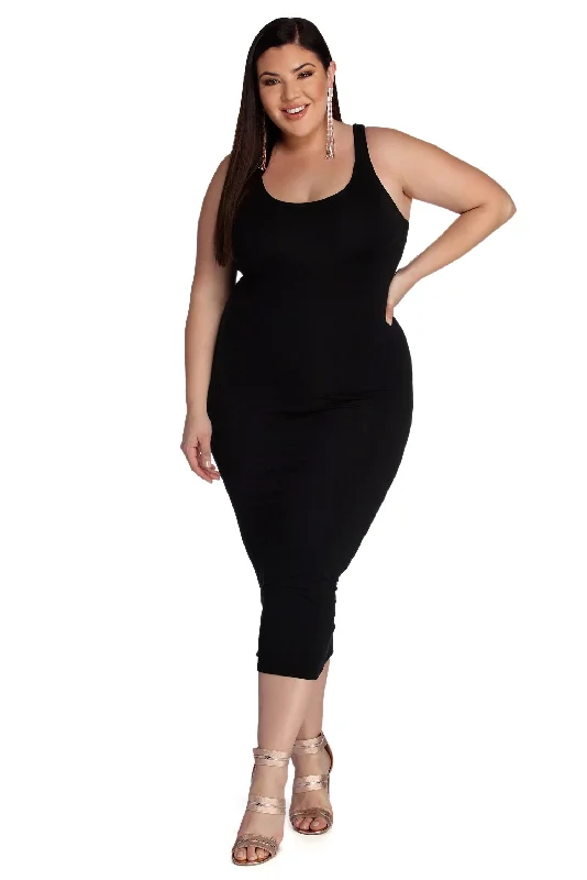 YEAR-End Clearance Plus Basic Essentials Midi Dress