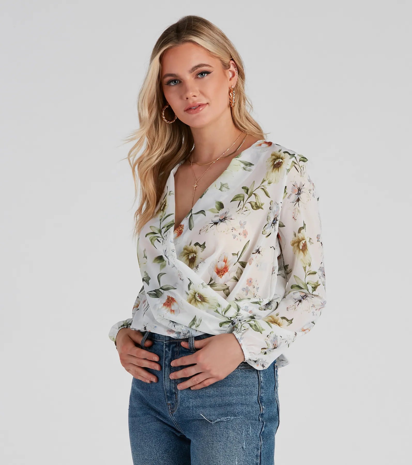 Exclusive Savings Floral Romance Chiffon Surplice Top
