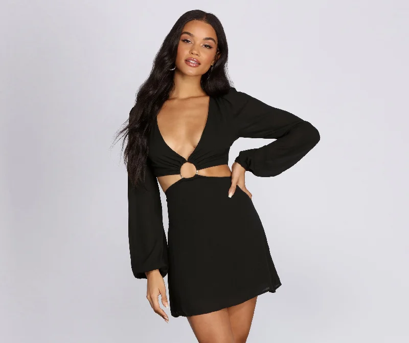 Sneak Peek Sale O-Ring Waist Cut Out Mini Dress