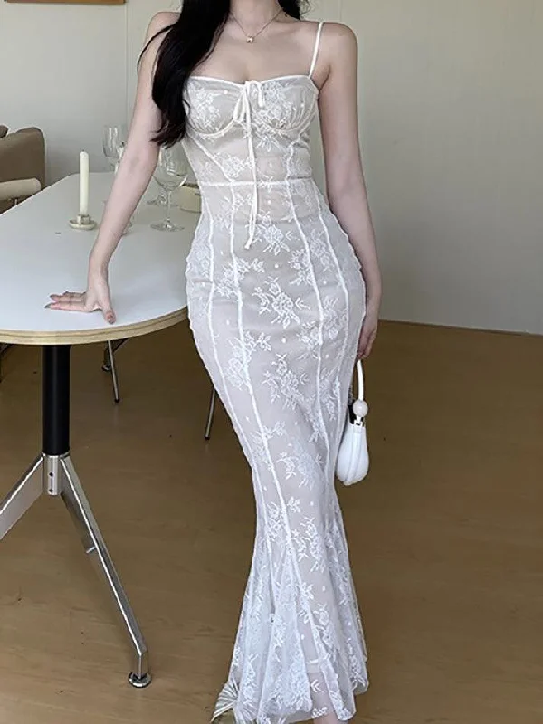 Unbeatable Prices Lace Tie Slim Fishtail Dress