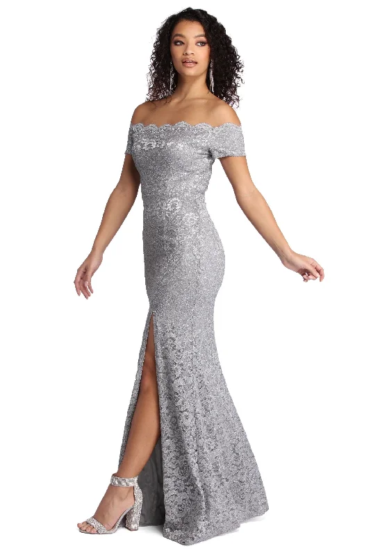 Can't Miss Lillian Formal High Slit Lace Dress