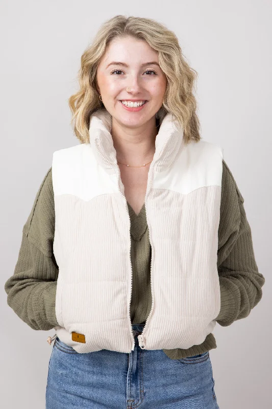 Simply Southern Corduroy Cropped Zippered Vest for Women in Cream | PP-0224-VEST-CORD-CREAM