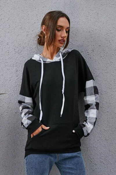 Lowest Price Plaid Drawstring Dropped Shoulder Hoodie in 2 Colors
