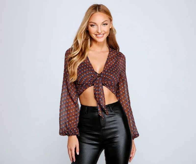 Price Drop Geometric Chic Tie Front Top