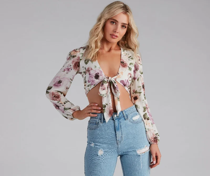 Super Sale Tie The Knot Floral Crop Top
