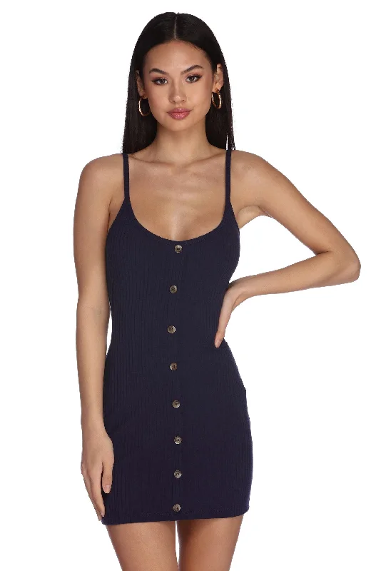 Steals and Deals Button Knit Up Mini Dress