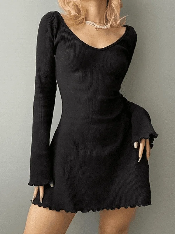 Huge Savings Simple Knitted Long Sleeve Mini Dress