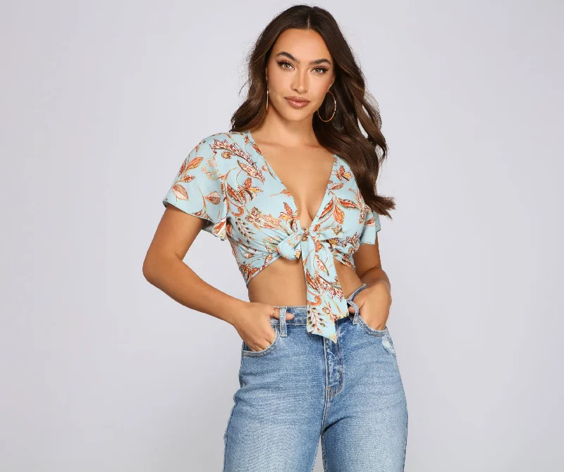 Value Deals Boho Moment Paisley Tie Front Top