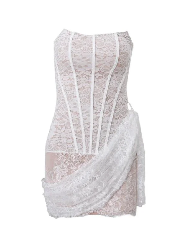 Friends and Family Sale Lace Mesh Corset Bandeau Mini Dress