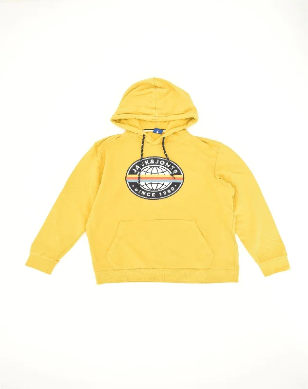 JACK & JONES Womens Graphic Hoodie Jumper UK 18 XL Yellow Cotton