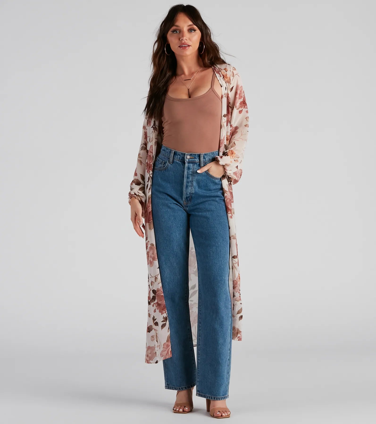 Super Sale Flower Field Belted Chiffon Duster