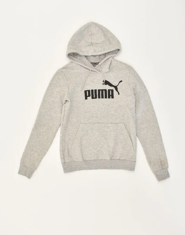 Deal Alert PUMA Womens Graphic Hoodie Jumper UK 10 Small Grey Cotton