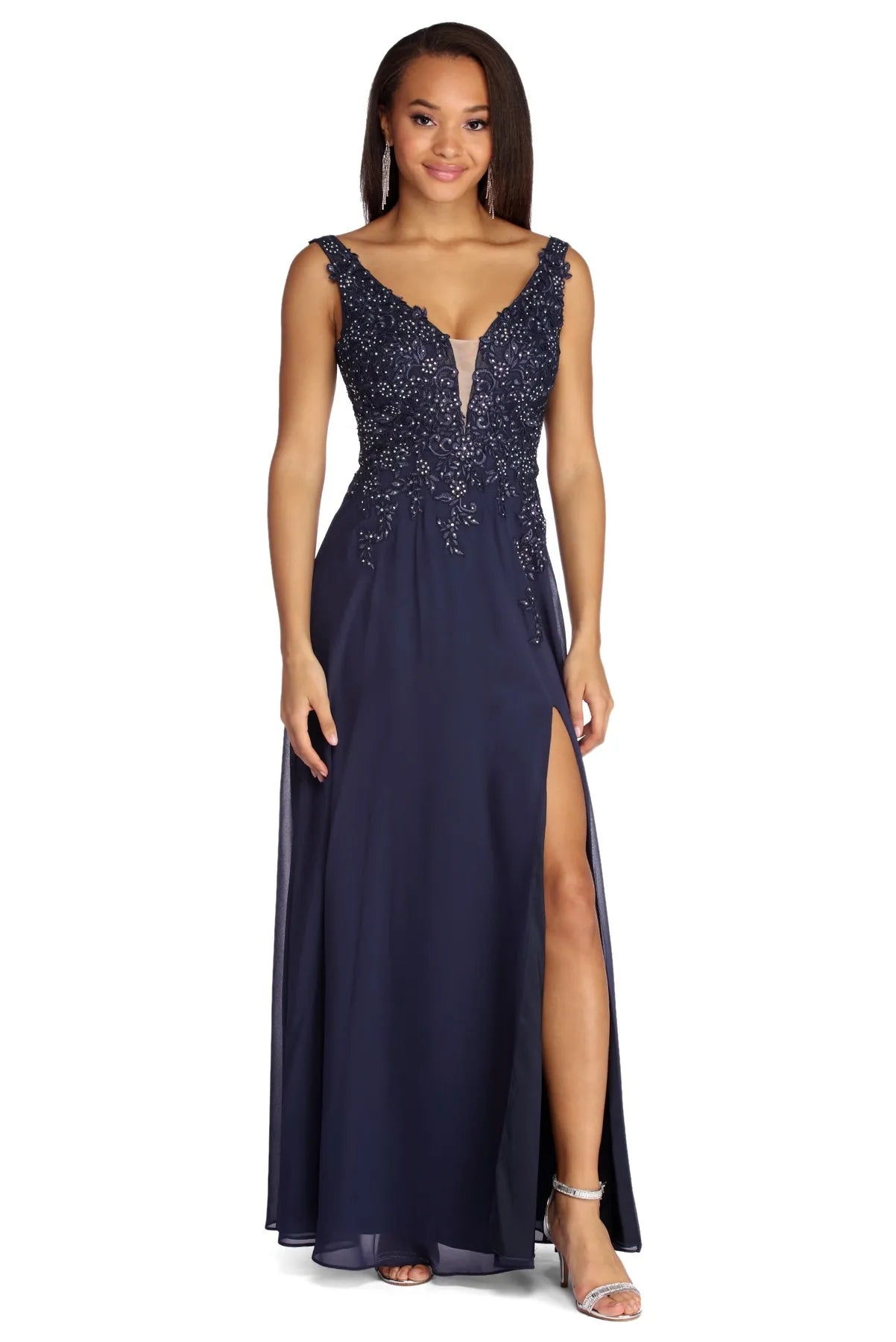 New Markdowns Amina Formal High Slit Chiffon Dress