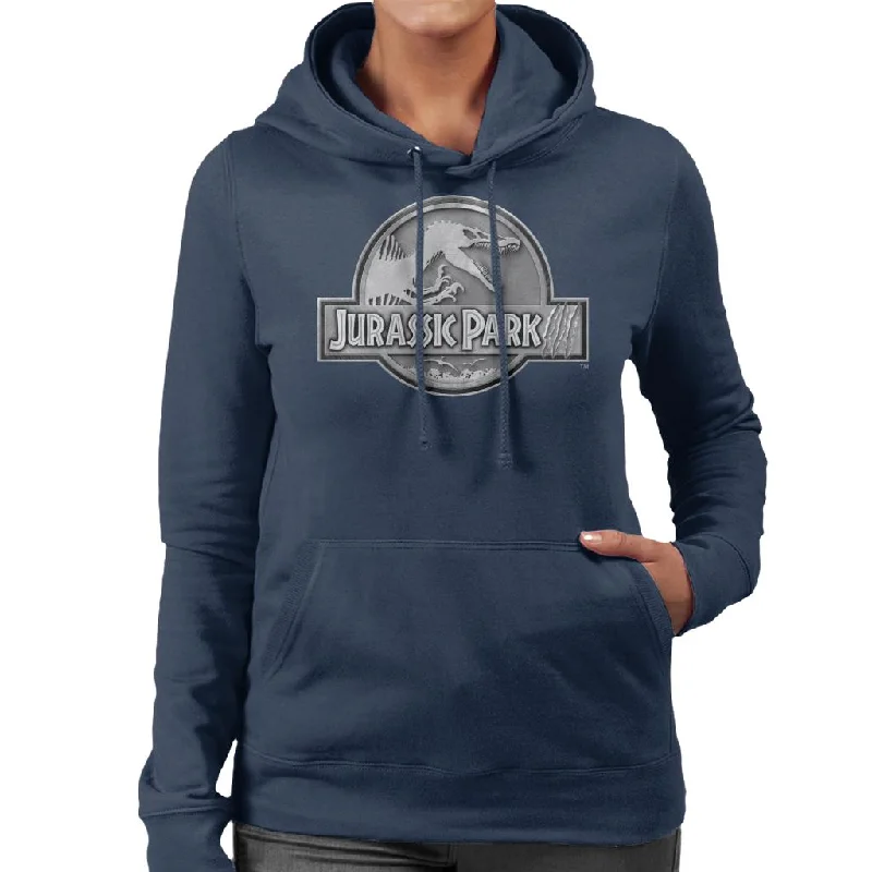 Limited Time Jurassic Park III Spinosaurus Classic Silver Logo Women's Hooded Sweatshirt Limited Time Jurassic Park III Spinosaurus Classic Silver Logo Women's Hooded Sweatshirt