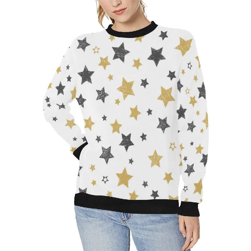 Midnight Madness hand drawn gold black star pattern Women's Crew Neck Sweatshirt