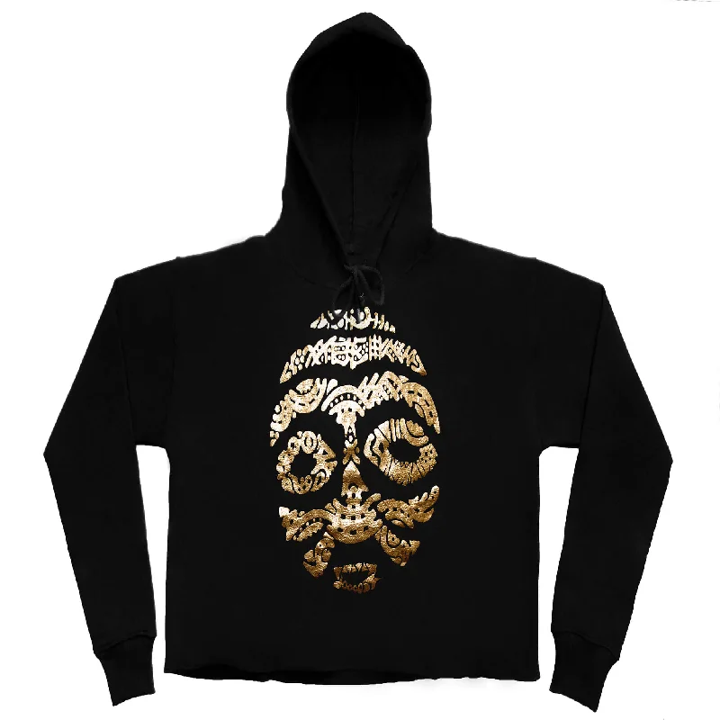 Online Only ASHANTI GOLD METALLIC WARRIOR MASK (LADIES CROPPED FRENCH TERRY HOODIE)