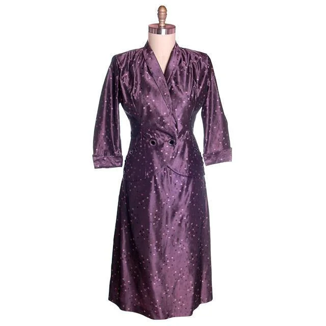 Vintage Ladies  Aubergine Damask Taffeta Suit 1940's 40-29-42