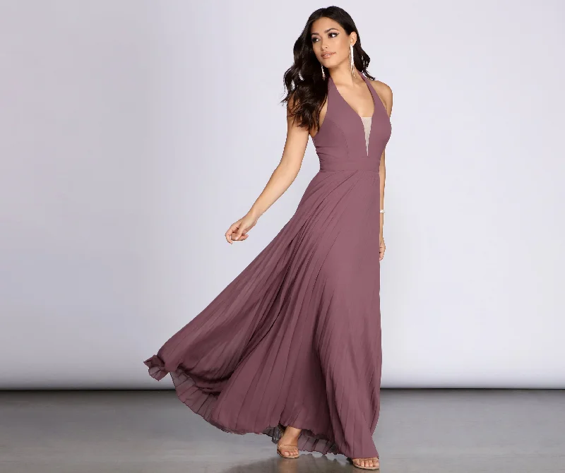 Anniversary Sale Vada Pleated Chiffon Halter Dress