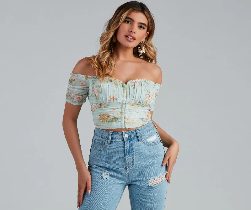 Sale Event Floral Frolic Mesh Ruffle Bustier