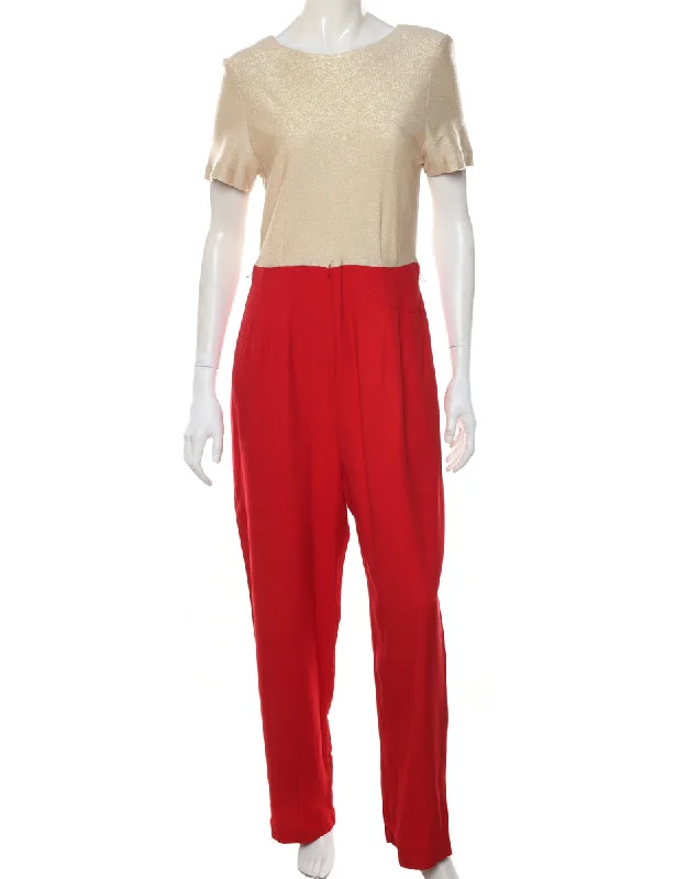 Price Blitz Off-White & Red Two-Tone Lurex Thread Pattern Jumpsuit - M