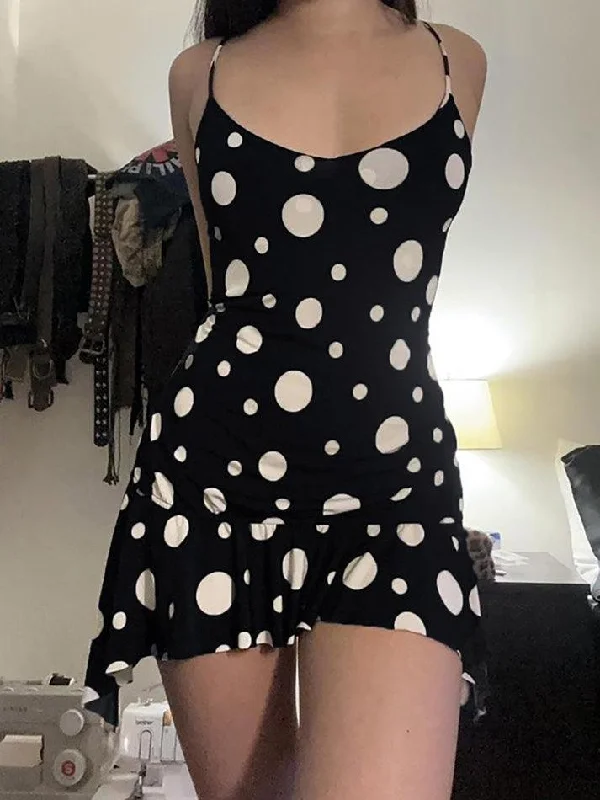 Exclusive Savings symmetrical Polka Dot Ruffle Mini Dress